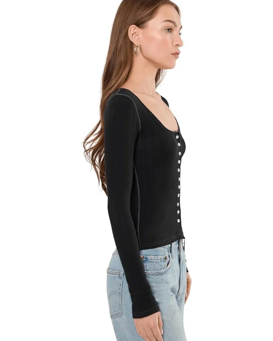 Free People End Game Pointelle Long Sleeve Women's
