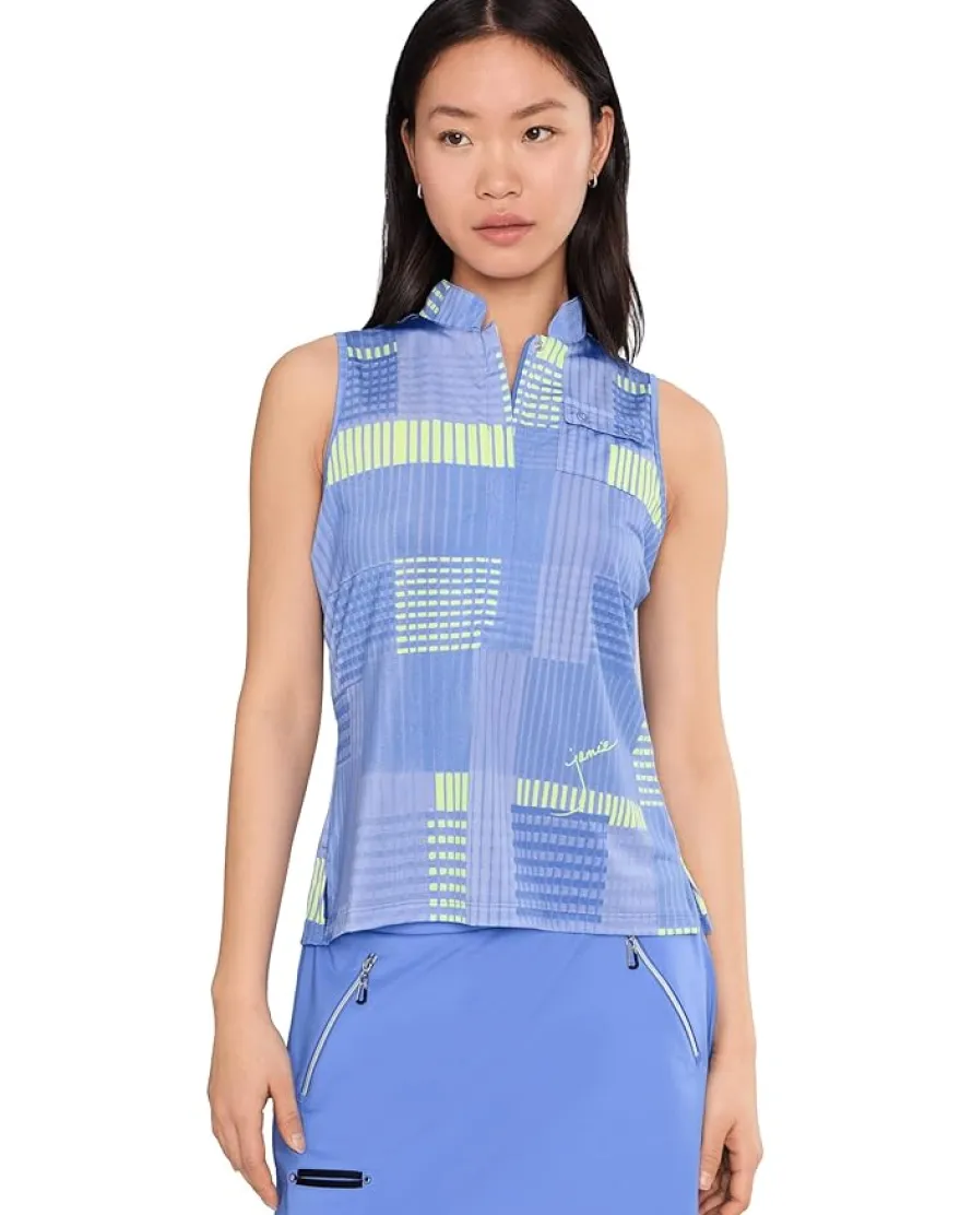 Jamie Sadock Geometric Plaid Short Stand Collar Partial Front Zipper Women's