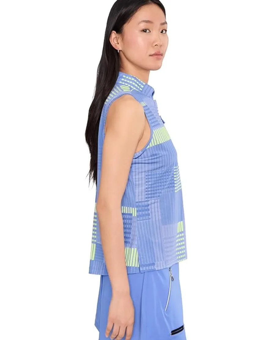 Jamie Sadock Geometric Plaid Short Stand Collar Partial Front Zipper Women's