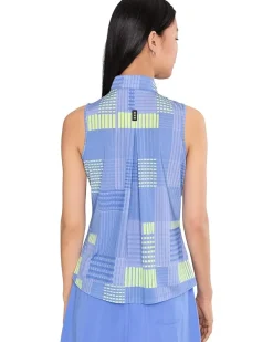 Jamie Sadock Geometric Plaid Short Stand Collar Partial Front Zipper Women's