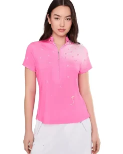 Jamie Sadock Happy Heart Top Short Sleeve Zip Neck Women's