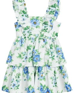 Janie and Jack Ruffle Shoulder Floral Tiered Dress (Toddler/Little Kid/Big Kid)