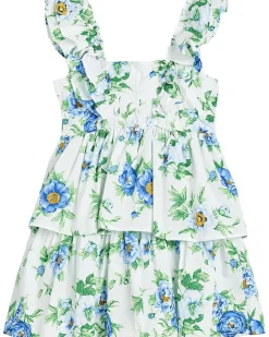 Janie and Jack Ruffle Shoulder Floral Tiered Dress (Toddler/Little Kid/Big Kid)