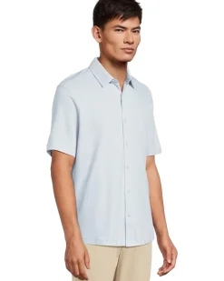 Johnston & Murphy Short Sleeve J&M Flex Birdseye Button Front Men's