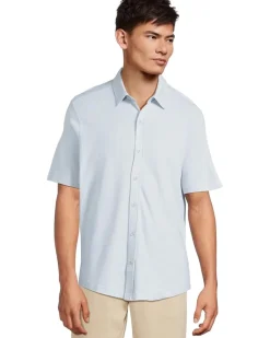 Johnston & Murphy Short Sleeve J&M Flex Birdseye Button Front Men's