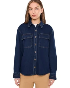 KUT from the Kloth Channing-Button Front Shirt Long Sleeve with Contrast Thread Women's