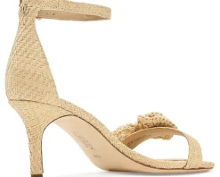 Lauren Ralph Lauren Allie Mid-Heel Floral-Trim Raffia Sandals Women's