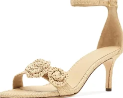 Lauren Ralph Lauren Allie Mid-Heel Floral-Trim Raffia Sandals Women's