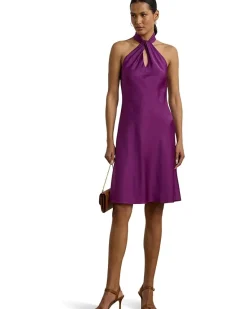 Lauren Ralph Lauren Charmeuse Halter Cocktail Dress Women's