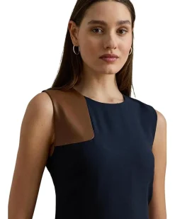 Lauren Ralph Lauren Faux-Leather-Trim Georgette Dress Women's
