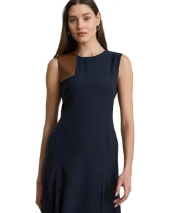 Lauren Ralph Lauren Faux-Leather-Trim Georgette Dress Women's
