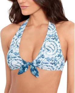 Lauren Ralph Lauren Indigo Print Mix Tie Front Halter Bra Women's