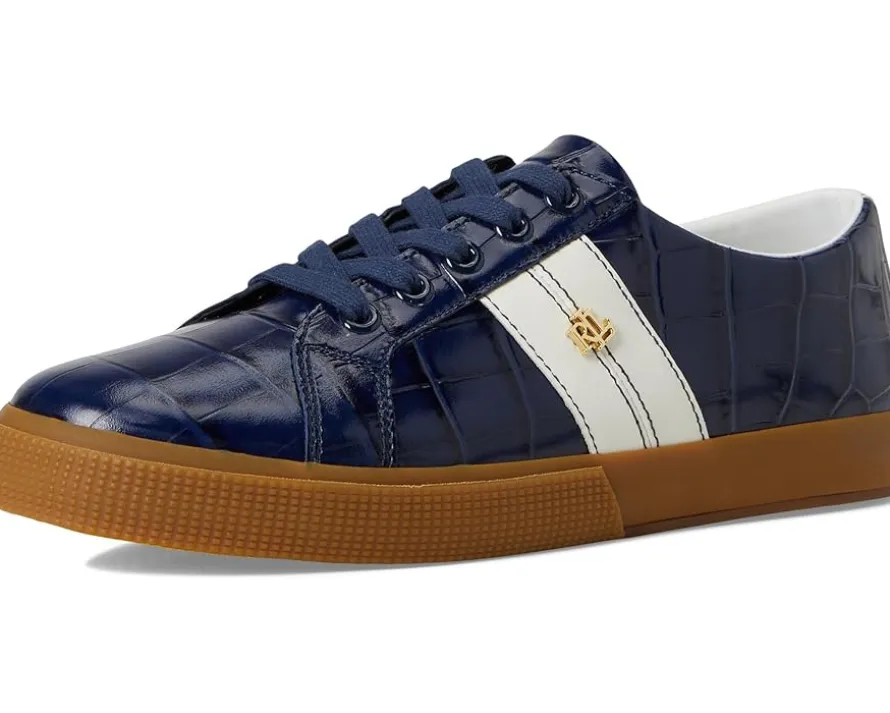 Lauren Ralph Lauren Janson II Croc-Embossed Leather Sneakers Women's