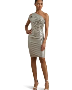 Lauren Ralph Lauren Metallic One-Shoulder Cocktail Dress Women's