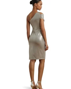 Lauren Ralph Lauren Metallic One-Shoulder Cocktail Dress Women's