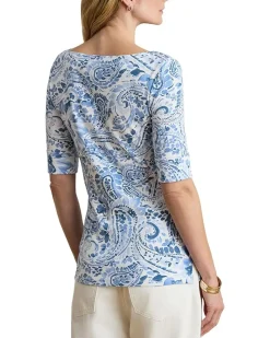 Lauren Ralph Lauren Paisley Stretch Cotton Boatneck Tee Women's