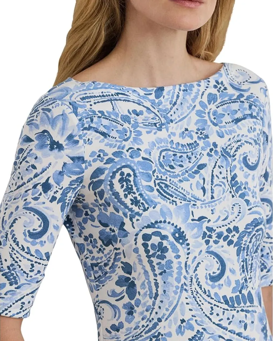Lauren Ralph Lauren Paisley Stretch Cotton Boatneck Tee Women's
