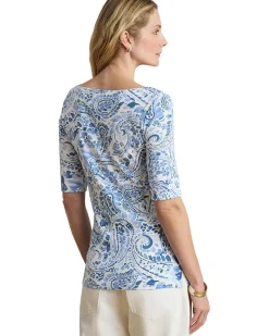 Lauren Ralph Lauren Paisley Stretch Cotton Boatneck Tee Women's
