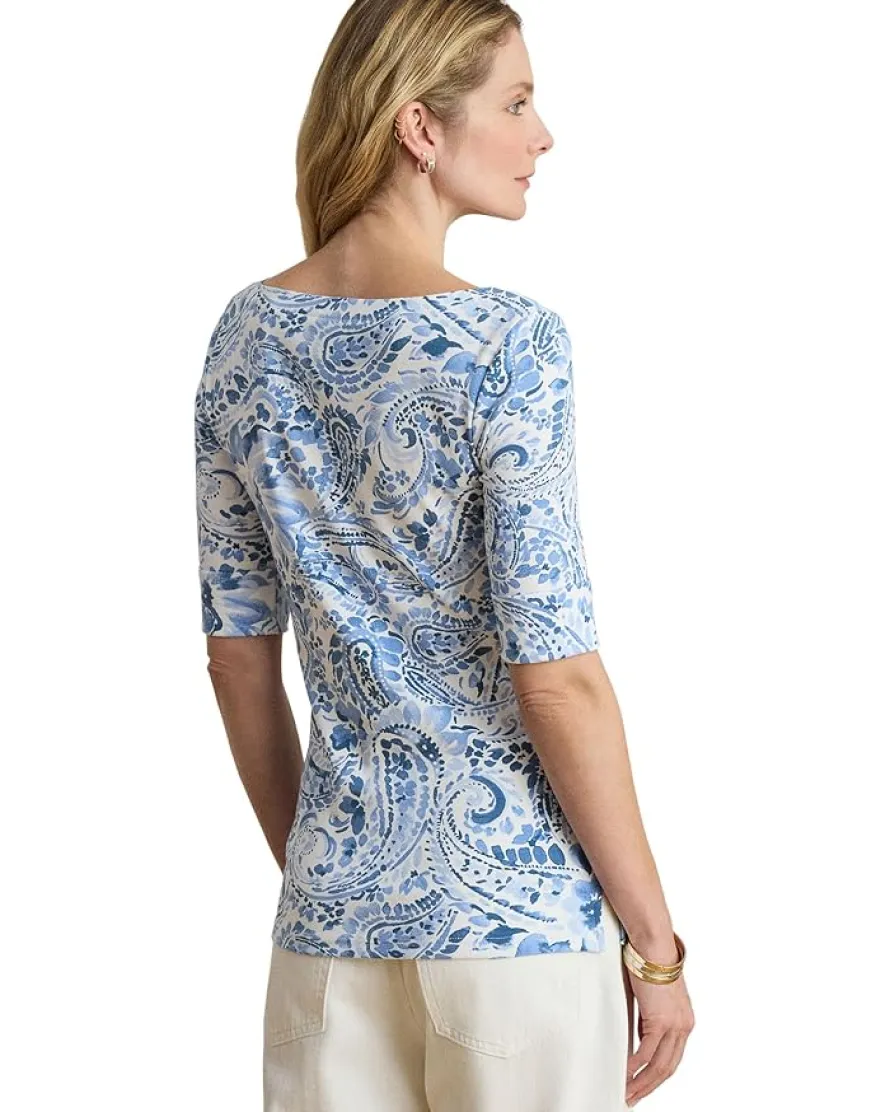 Lauren Ralph Lauren Paisley Stretch Cotton Boatneck Tee Women's