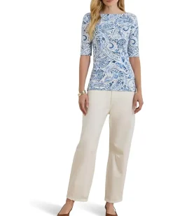 Lauren Ralph Lauren Paisley Stretch Cotton Boatneck Tee Women's