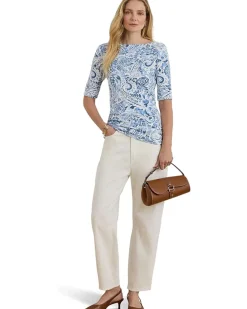 Lauren Ralph Lauren Paisley Stretch Cotton Boatneck Tee Women's