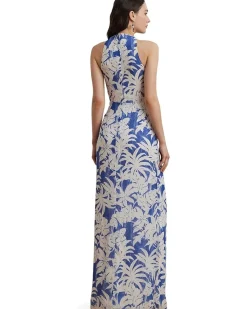 Lauren Ralph Lauren Palm-Frond-Print Georgette Halter Gown Women's