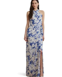 Lauren Ralph Lauren Palm-Frond-Print Georgette Halter Gown Women's