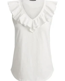 Lauren Ralph Lauren Petite Ruffle-Trim Slub Jersey Sleeveless Top Women's