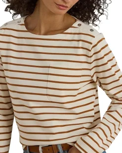 Lauren Ralph Lauren Petite Striped Jersey Snap-Trim Boatneck Top Women's