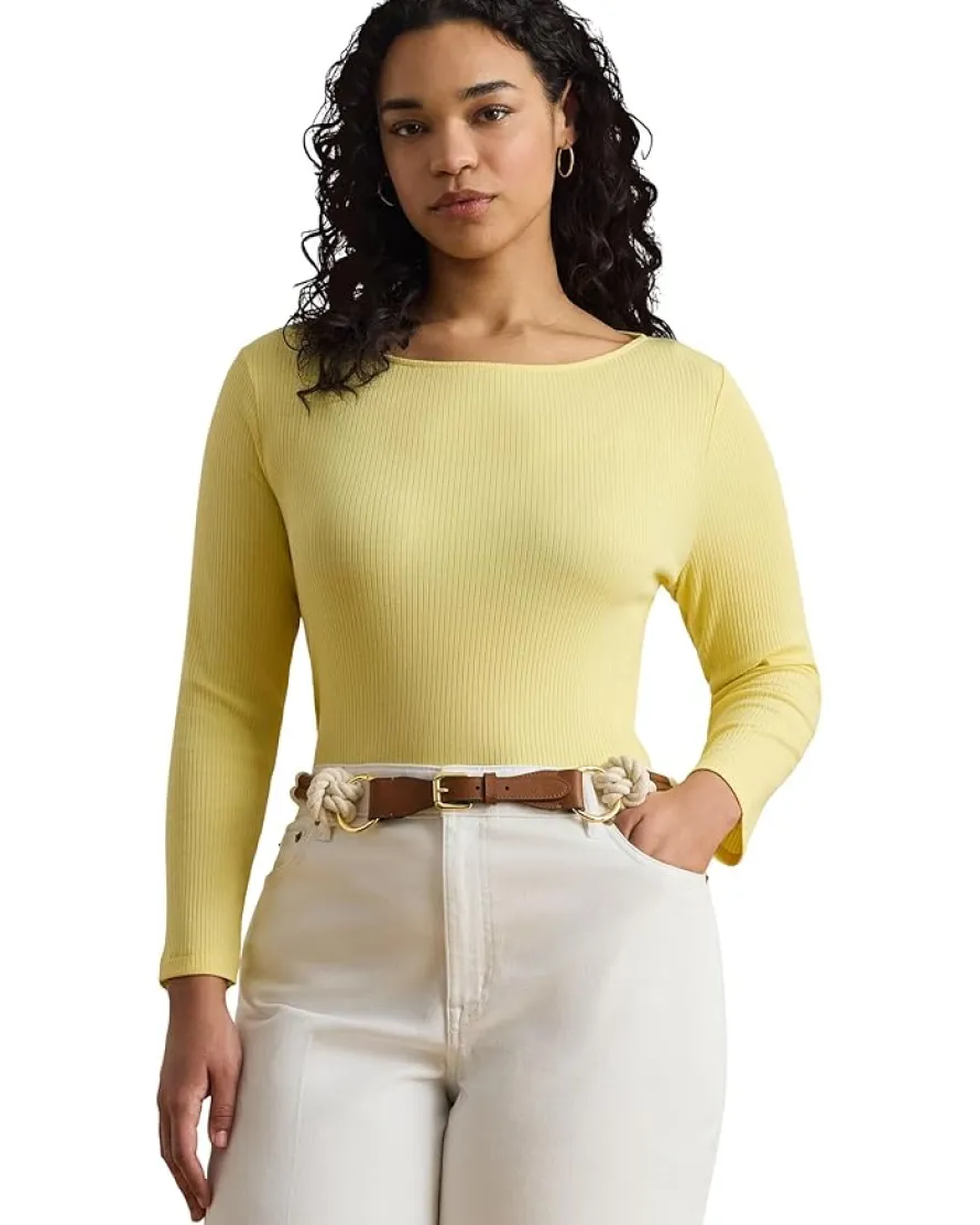 Lauren Ralph Lauren Rib-Knit Cotton-Blend Boatneck Tee Women's