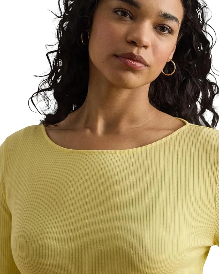 Lauren Ralph Lauren Rib-Knit Cotton-Blend Boatneck Tee Women's