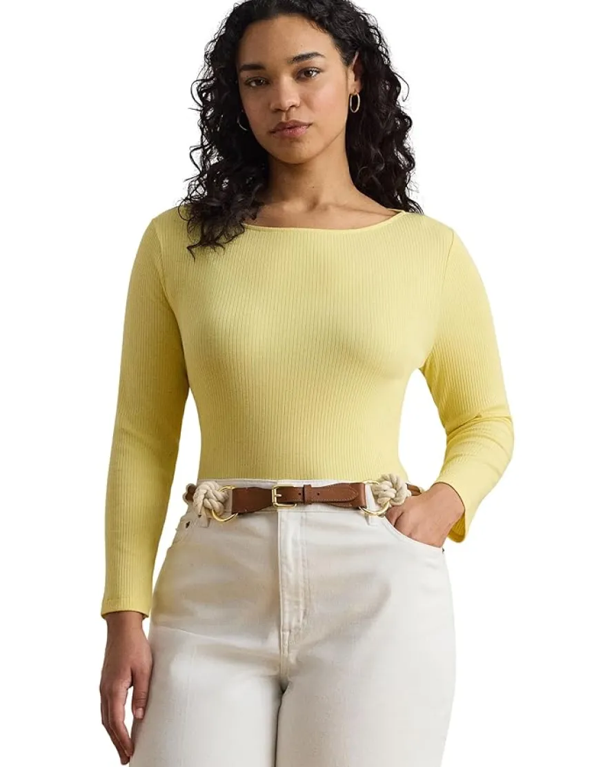 Lauren Ralph Lauren Rib-Knit Cotton-Blend Boatneck Tee Women's