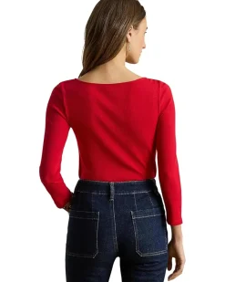 Lauren Ralph Lauren Rib-Knit Cotton-Blend Boatneck Tee Women's