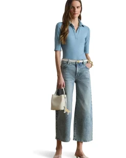 Lauren Ralph Lauren Rib-Knit Elbow-Sleeve Polo Tee Women's