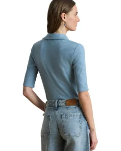 Lauren Ralph Lauren Rib-Knit Elbow-Sleeve Polo Tee Women's