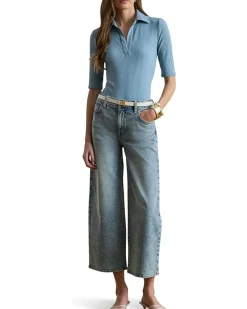 Lauren Ralph Lauren Rib-Knit Elbow-Sleeve Polo Tee Women's