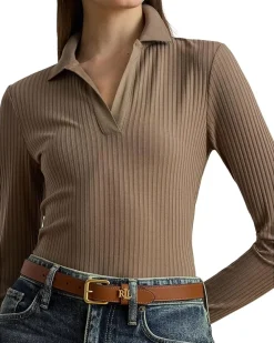 Lauren Ralph Lauren Rib-Knit Long-Sleeve Polo Top Women's