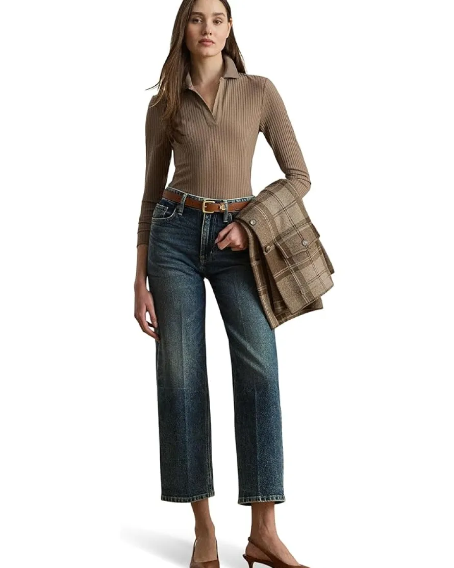 Lauren Ralph Lauren Rib-Knit Long-Sleeve Polo Top Women's