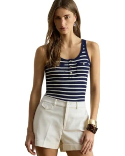 Lauren Ralph Lauren Striped Button-Trim Rib-Knit Tank Top Women's