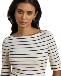 Lauren Ralph Lauren Striped Stretch Cotton Boatneck Tee Women's
