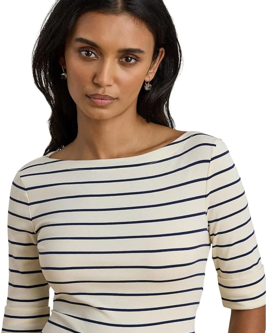 Lauren Ralph Lauren Striped Stretch Cotton Boatneck Tee Women's