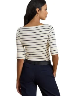 Lauren Ralph Lauren Striped Stretch Cotton Boatneck Tee Women's