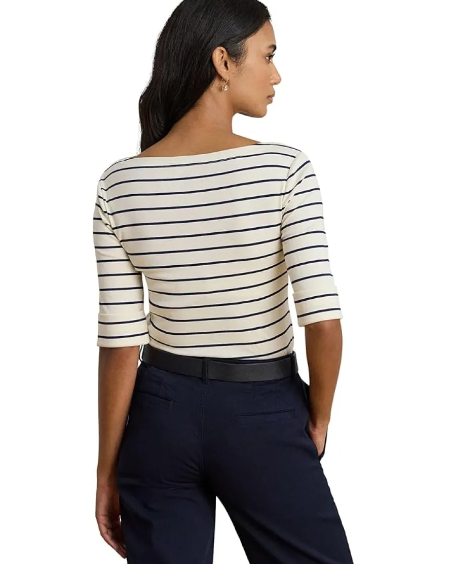 Lauren Ralph Lauren Striped Stretch Cotton Boatneck Tee Women's