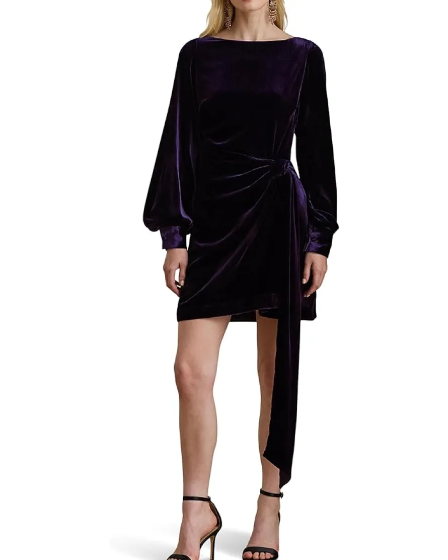 Lauren Ralph Lauren Tie-Front Velvet Cocktail Dress Women's