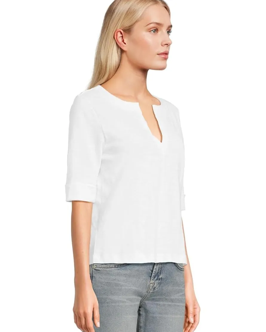 Lilla P Cuffed Sleeve Split Neck Women's