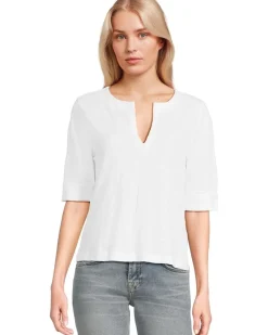 Lilla P Cuffed Sleeve Split Neck Women's