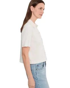 Lilla P Elbow Sleeve Button Down Tee Women's