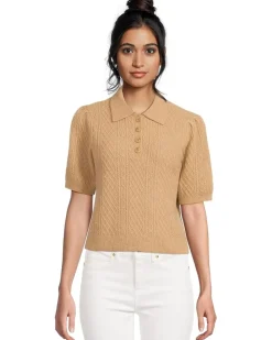 Lilla P Mixed Stitch Elbow Sleeve Polo Women's