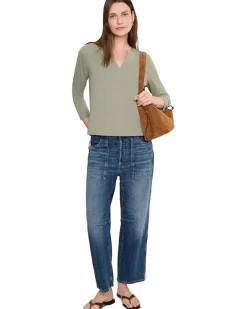 Lilla P Side Slit Split Neck Top Women's