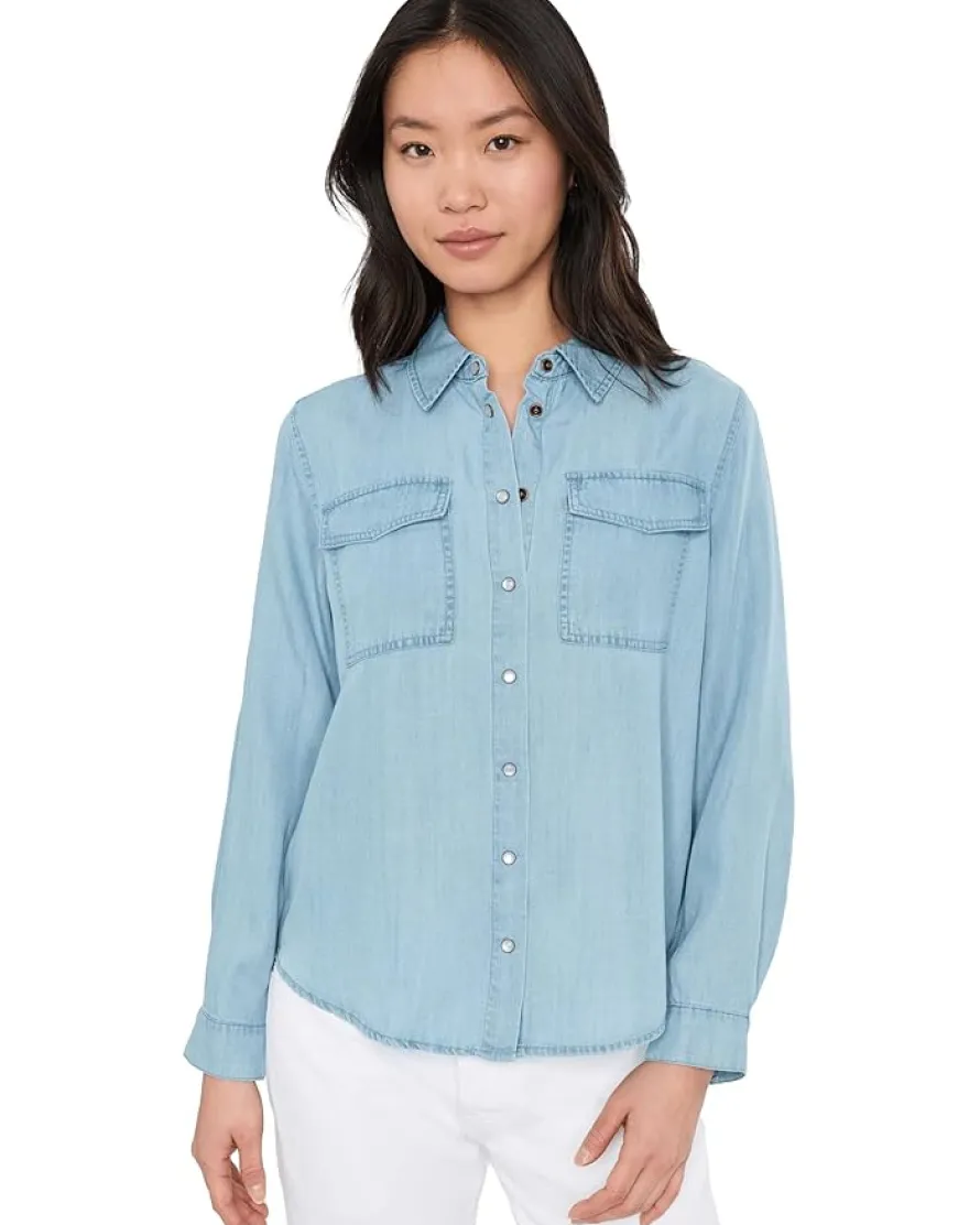 Liverpool Los Angeles Denim Long Sleeve Shirt with Pockets Women's